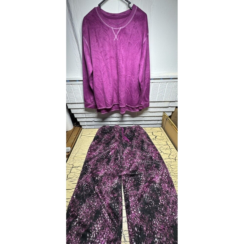 Comfort Code Soft Polyester PJ Pajamas Set Top & Bottom Purple & Black Size L